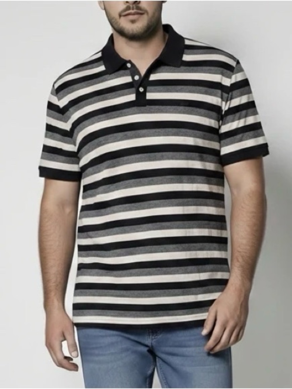 Penguin Navy Blue Striped Polo Shirt